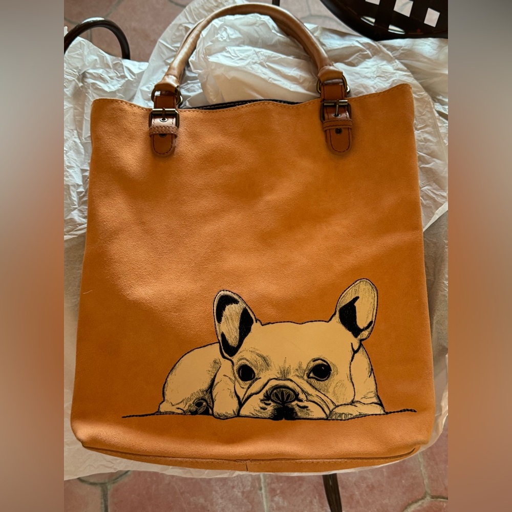 Anthropology French Bulldog Tote Miss Albright Suede 2014 Never Used!